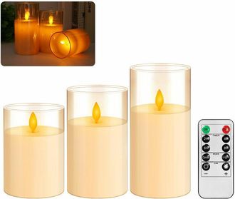 OEM Paquete De 3 Velas Electr&oacute;nicas Led, Simulaci&oacute;n De Luz Amarilla C&aacute;lida, Vela Cil&iacute;ndrica &Aacute;mbar, Versi&oacute;n Con Control Remoto De 10 Teclas (vela Sin Pilas