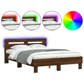 Berkfield Home Bed Frame with LED without Mattress Brown Oak 120x190 cm Small Double