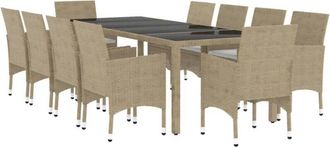 vidaXL Juego De Comedor De Jard&iacute;n De 11 Piezas Rat&aacute;n Sint&eacute;tico Beige Vidaxl