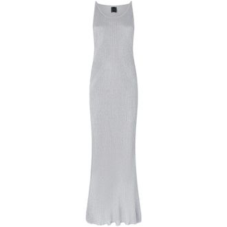 Pinko Grey Knit Ribbed Midi Dress