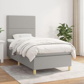 vidaXL Vidaxl - Cama Box Spring Con Colch&oacute;n Tela Gris Claro 100x200 Cm
