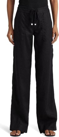 Lauren Ralph Lauren Womens Lauren Ralph Lauren Pants Black 100% Linen Drawstring Wide-Leg RED1095