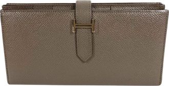 Herm&egrave;s Gray Epsom Leather Long Wallet (Bi-Fold) (Pre-Owned)