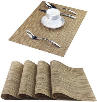 OEM Juego De 6 Manteles Individuales De Vinilo Tejido, Lavables, Para Interiores Y Antideslizantes (beige Bamb&uacute;, 6 Juegos)