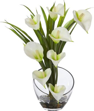 Nearly Natural Calla Lily And Grass Artificial Arrangement In Vase