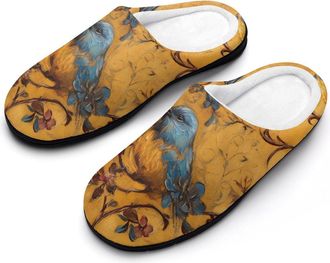 Generic Blue Bird Perched On Branches Mens Slippers Slip On Comfortable Fleece Cotton House Shoes Winter