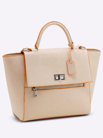 Heine Henkeltasche HEINE, Damen, Gr. B/H/T: 42cm x 28cm x 11cm, beige, Polyurethan, unifarben, Taschen Henkeltasche
