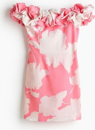 H&M Schulterfreies Kleid mit Volants - Hellrosa/Gebl&uuml;mt