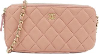 Chanel Light Pink Leather Chain/Shoulder Wallet (Pre-Owned)