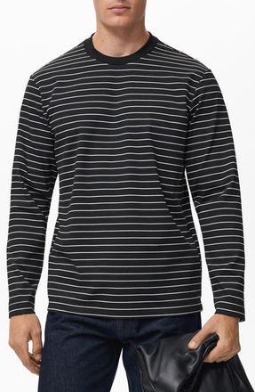 Mango Stripe Long Sleeve T-Shirt in Black at Nordstrom, Size Medium