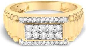 House of Brilliance Mens 14K Yellow Gold Plated Sterling Silver Natural 1/2 Cttw Diamond Rectangular Halo Band Ring in Yellow Gold Over Silver at