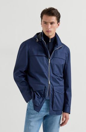 Brunello Cucinelli Safari jacket with detachable hood in Blue at Nordstrom, Size 52 It