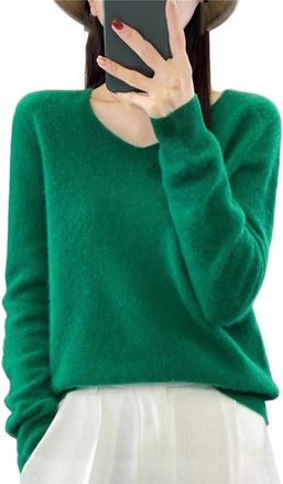 Generic 100 Percent Merino Wool Women Sweater V-Neck Long Sleeve Basic Pullover Jumper Soft Knit Pullover