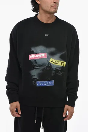 Off-white Printed Brushed Cotton Crewneck Sweatshirt Off-White