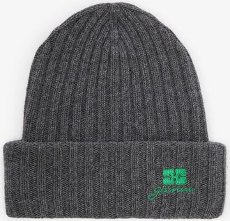 Ganni Grey Wool Knit Beanie