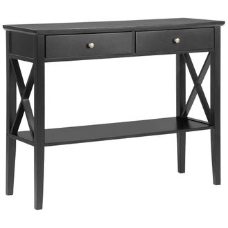 Beliani Mesa Consola Negra 2 Cajones Pasillo 80 Cm Dise&ntilde;o Retro Avenue
