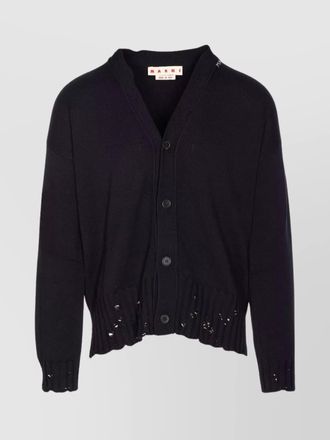 Marni cotton distressed logo embroidered cardigan