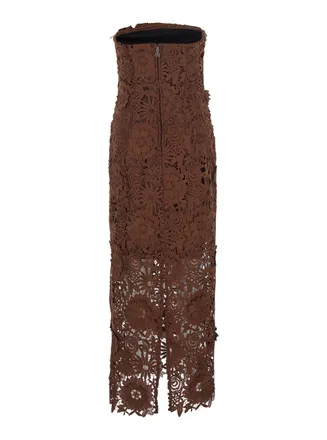 Rotate Floral Lace Midi Dress - Brown