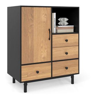 Costway COSTWA Credenza a Buffet, Armadietto da Cucina con 4 Cassetti, Scomparto Aperto e Gambe in Metallo, per Sala da Pranzo, Soggiorno, Ingresso, 80 x