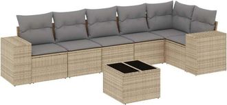 vidaXL Vidaxl - Set Sof&aacute;s De Jard&iacute;n 7 Piezas Y Cojines Rat&aacute;n Sint&eacute;tico Beige