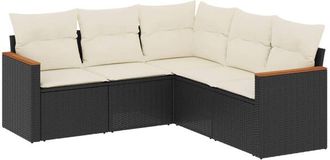 vidaXL Set De Muebles De Jard&iacute;n 5 Pzas Y Cojines Rat&aacute;n Sint&eacute;tico Negro Vidaxl