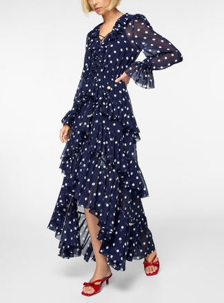 Self Portrait Womens Polka-dotted ruffled tiered maxi dress