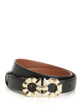 Ferragamo Belt With Shaped Gancini Cinture Nero-Donna