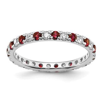 Diamond2Deal 14k White Gold Lab Grown Diamond & Ruby Eternity Wedding Band Ring 1/2Ct Clarity- VS Color- G-H