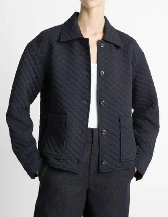 Vince Quilted Collared Jacket In Blue