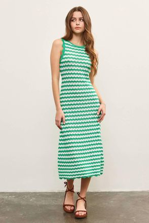 Mustard Seed Celine Textured Wave Tie Back Dress In Green White