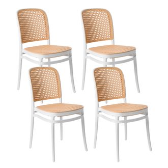 Beliani Conjunto De 2 Sillas De Comedor Apilables Moderno Interior Exterior Asiento De Pl&aacute;stico Sin Reposabrazos Beige Y Blanco Plose