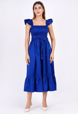 Leota Ivanna A-Line Smocked Midi Dress Solid Mazarine Blue