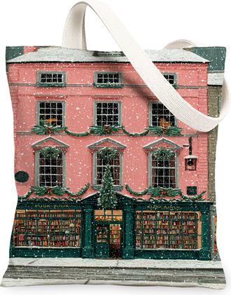 Generic Winter Snowy Canvas Tote Bags, Cozy House Scene Reusable Shopping Bags, Vintage Chic Lightweight Washable Shoulder Strap Ca, Peach, 13x15 Inch