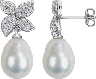 Rina Limor Silver 0.64 Ct. Tw. White Topaz & 9.0-10.0 Mm Pearl Drop Earrings