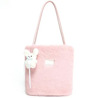 Generic Winter cute faux plush bag womens hand-held large-capacity shoulder bucket bag(pink)