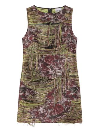 Ganni tapestry fringed mini dress - women - Polyester - 38 - Green