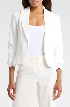 Amanda + Chelsea Ruched Sleeve Jacquard Blazer in White at Nordstrom Rack, Size X-Large