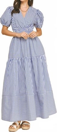 Pinch Design Striped Tiered Maxi Dress In Blue