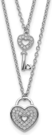 Diamond2Deal Sterling Silver Cubic Zirconia Heart Lock Key Pendant Necklace 16 with 2 Ext