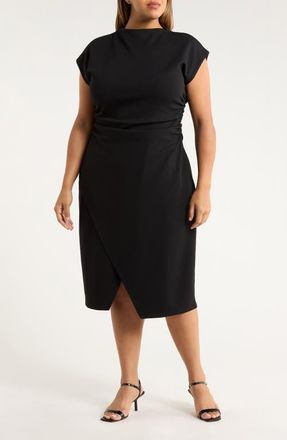 Nordstrom Ruched Cap Sleeve Dress in Black at Nordstrom, Size 2X