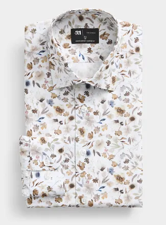 Le 31 Mens Bistre painterly floral shirt Comfort fit