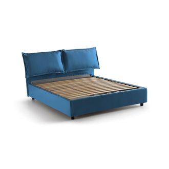 Talamo Italia Cama Matrimonial Antonia, Cama Contenedor Con Revestimiento De Tela, 100% Made In Italy, Apertura Frontal, Adecuado Para Colch&oacute;n Cm 160x200, Azul, Con