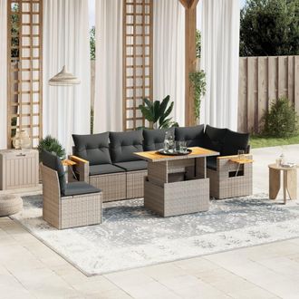 vidaXL Vidaxl - Set De Sof&aacute;s De Jard&iacute;n 7 Piezas Con Cojines Rat&aacute;n Pe Gris