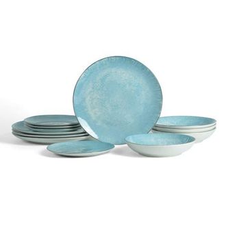 Christian Siriano Onyx 12-Piece Dinnerware Set Porcelain, Service for 4 in Blue And Gold at Nordstrom