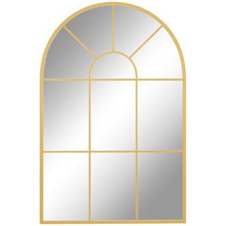 HOMCOM Modern Arched Window Wall Mirror for Bedroom - 91x60cm - Gold Tone | TJ Hughes