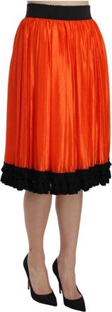 Dolce & Gabbana Palermo High Waist Skirt - Dames - Midirokken - Oranje - S - Nylon - Rokken