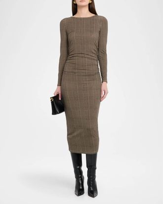 Veronica Beard Charissa Boat Neck Gathered Midi Dress In Dark Acorn