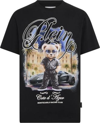 Philipp Plein T-shirt met Ronde Hals Teddy Racing - Heren - T-shirts - Zwart - S - Katoen - Tops