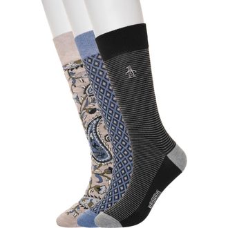 Original Penguin Delgado Stripe 3-Pack Crew Socks in Black at Nordstrom Rack