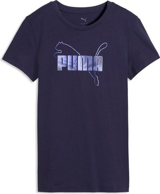 Puma T-Shirt PUMA ESS LOGO LAB METALLIC TEE, Damen, Gr. XL, blau (deep plum), Jersey, Obermaterial: 100% Baumwolle, bedruckt, regular fit normal, Rundhals,